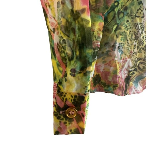 Sans Souci Sheer Button-Up Womens Small Polyester Multicolor Blouse Floral Boho - Picture 8 of 8